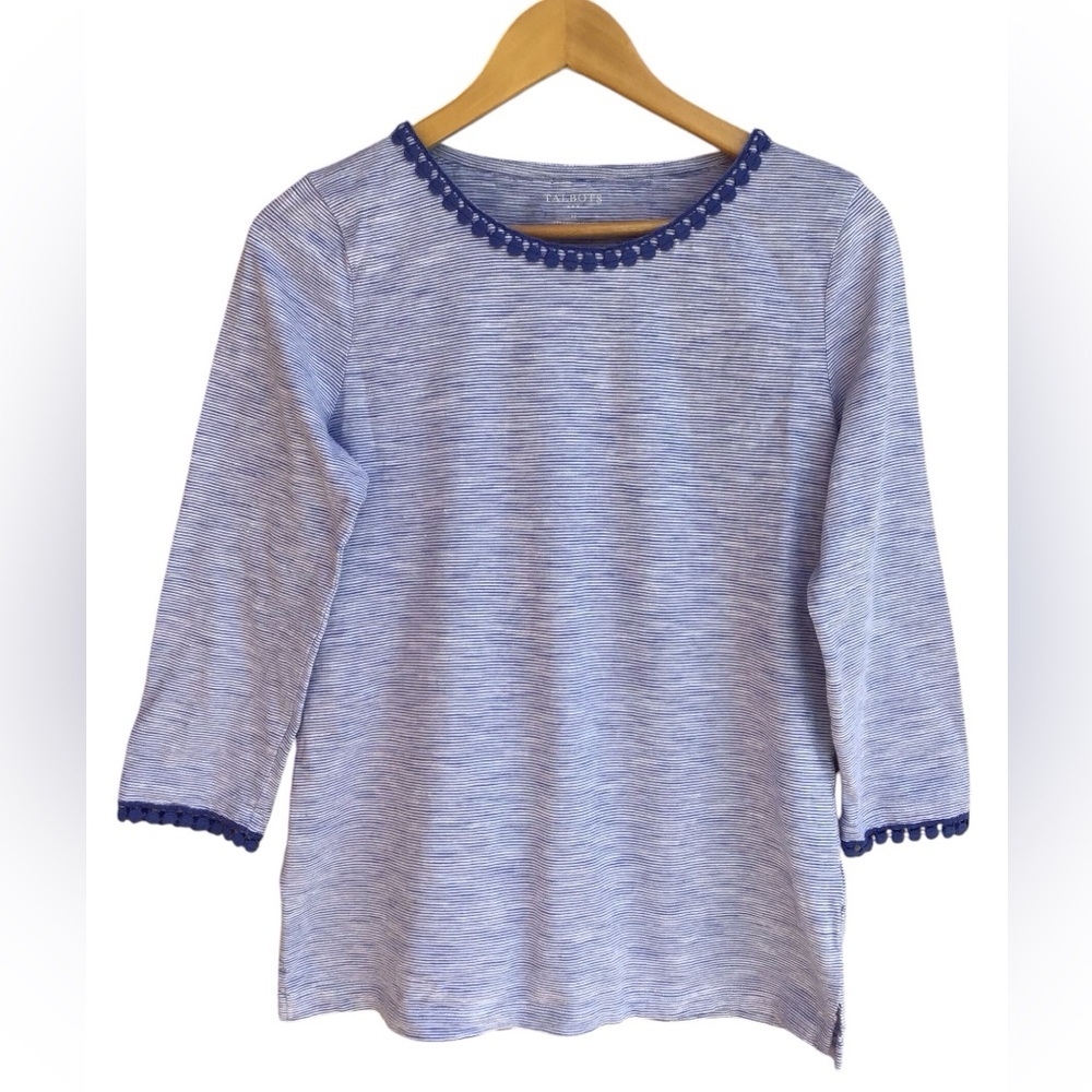 Talbots Blue Heathered Short Sleeve Tee with Navy Trim